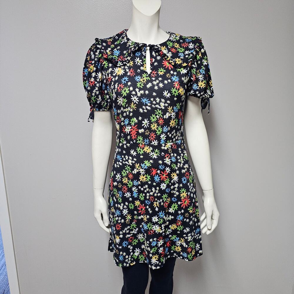 Women's TOPSHOP collared tie sleeve mini dress Floral Black Size 6